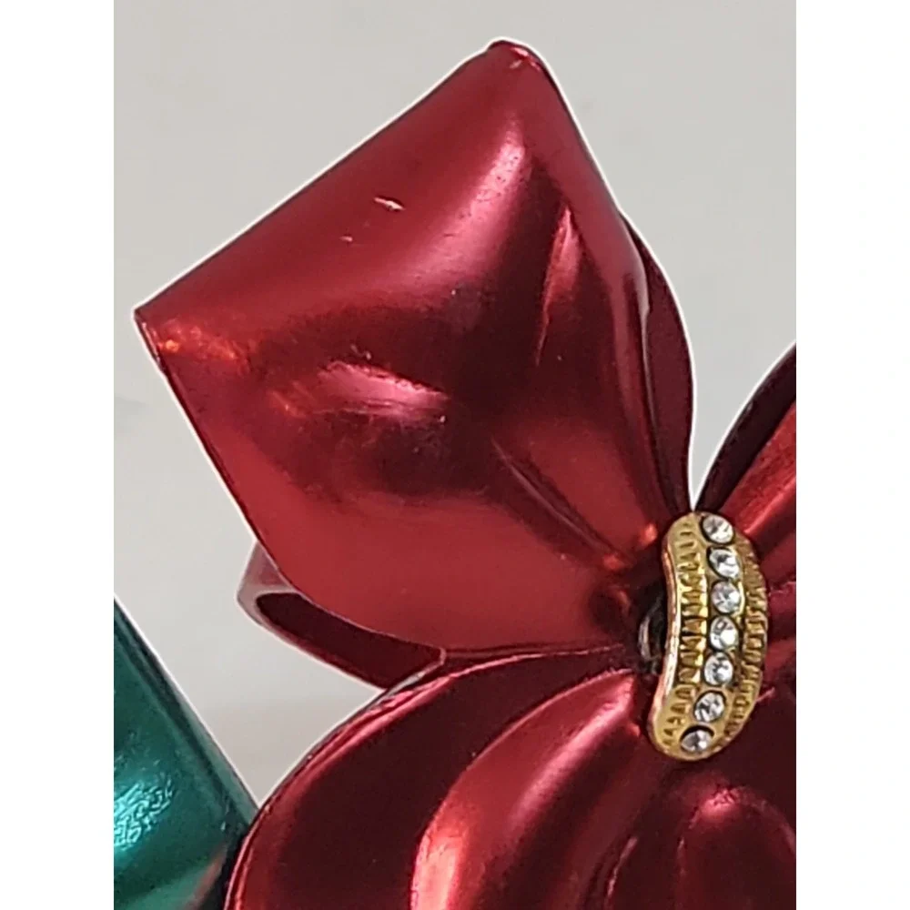Vintage Metallic Metal Bow Napkin Rings Red Teal Mid Century Retro Set of 4